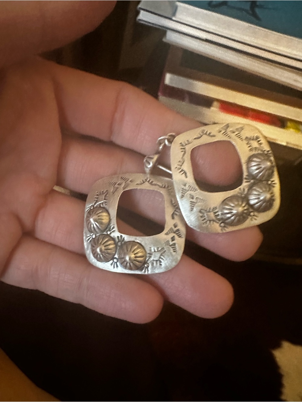 Native made sterling Stamped Square Dangle Earrings